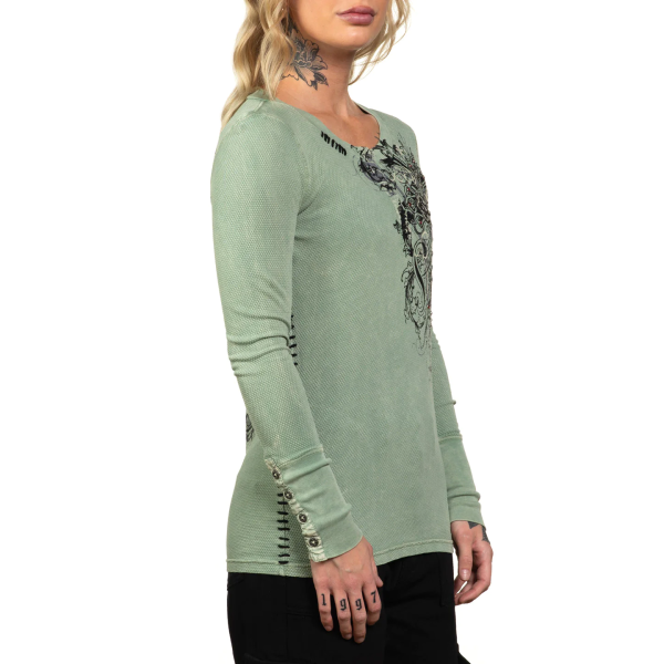 Жіночий лонгслів Affliction Reverie Henley Pale Green Lava Wash
