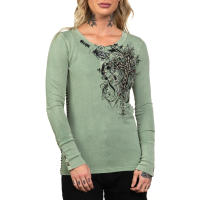 Жіночий лонгслів Affliction Reverie Henley Pale Green Lava Wash