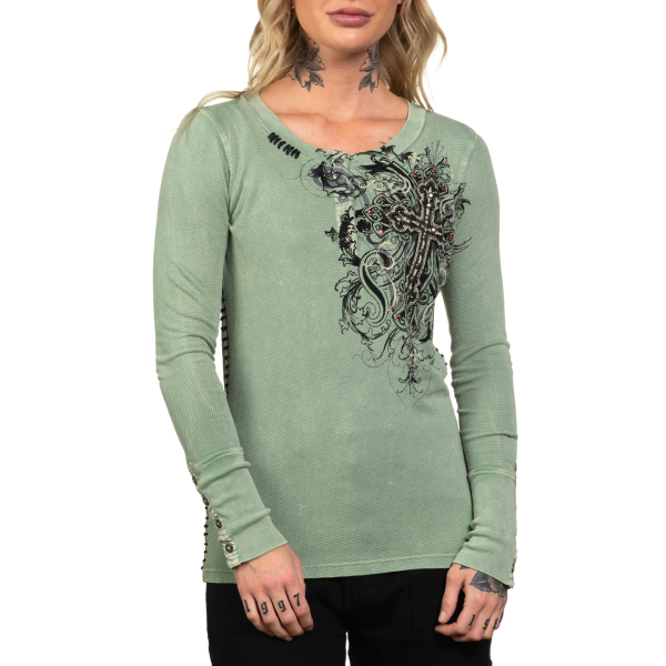 Жіночий лонгслів Affliction Reverie Henley Pale Green Lava Wash