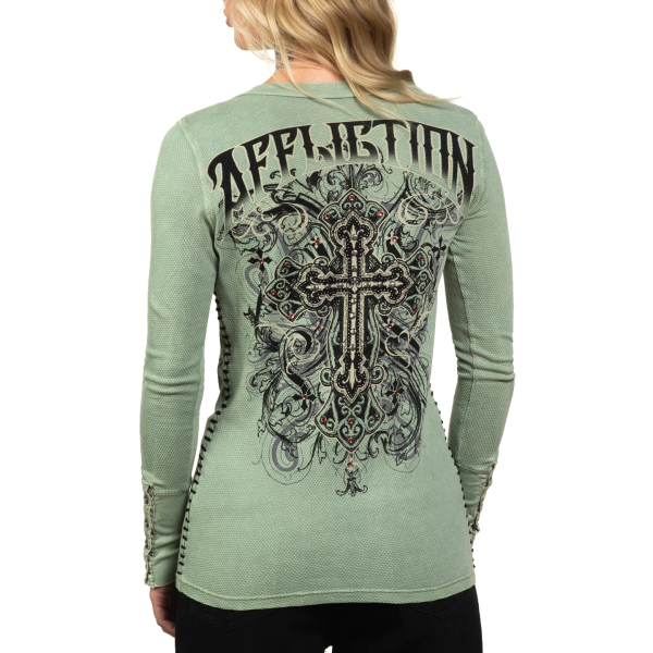 Жіночий лонгслів Affliction Reverie Henley Pale Green Lava Wash