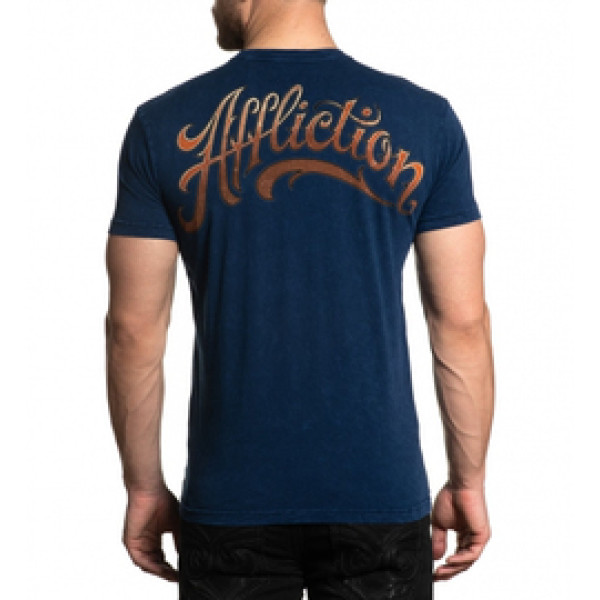 Футболка Affliction Mens Gearhead Short Sleeve Tee Navy Lava Wash