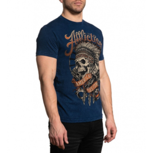 Футболка Affliction Mens Gearhead Short Sleeve Tee Navy Lava Wash