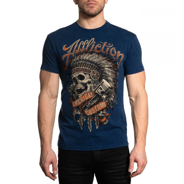 Футболка Affliction Mens Gearhead Short Sleeve Tee Navy Lava Wash