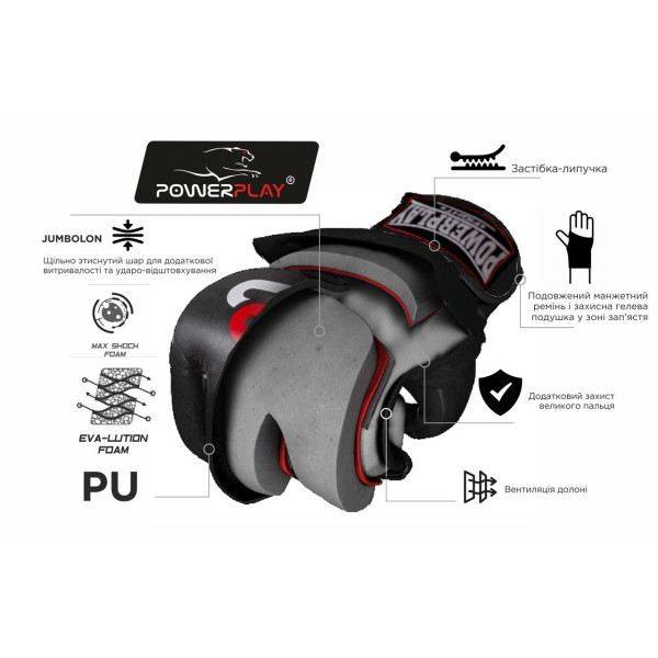 Рукавиці для MMA PowerPlay 3093 Чорні M