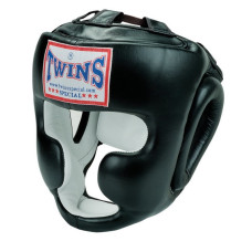 Боксерский шлем Twins Full Face Head Gear Premium Leather Elastic Straps