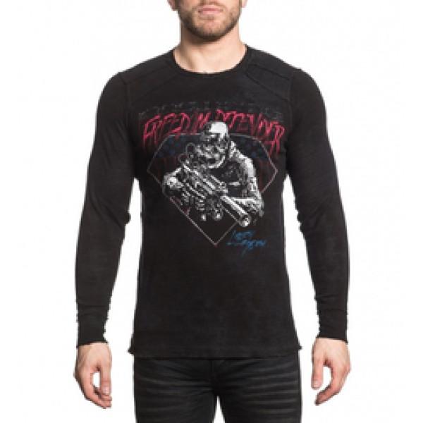 Термалка Affliction Full Metal Jacket LS Thermal Charcoal Crystyal Wash Black