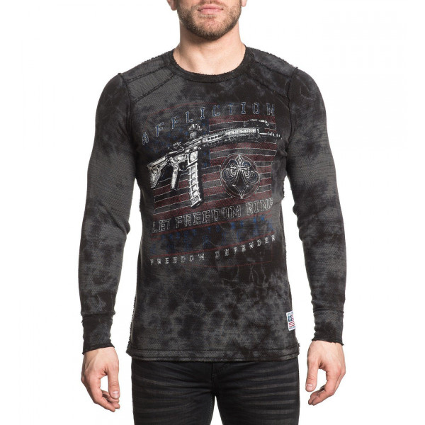 Термалка Affliction Full Metal Jacket LS Thermal Charcoal Crystyal Wash Black