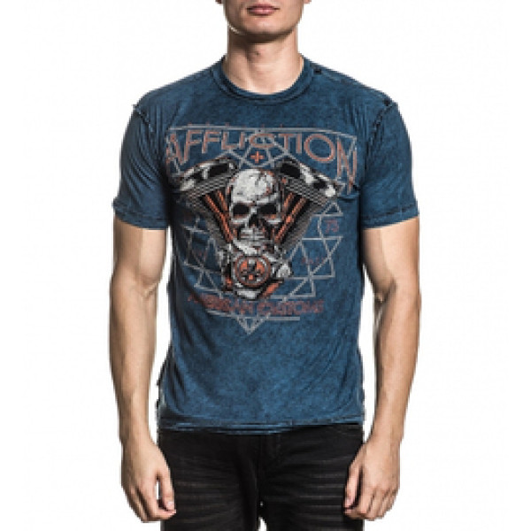 Двухсторонняя футболка Affliction AC Prarie Storm SS Rev Tee Black Pacific Blue Lava Tint