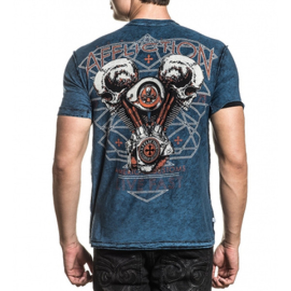 Двухсторонняя футболка Affliction AC Prarie Storm SS Rev Tee Black Pacific Blue Lava Tint