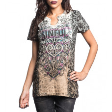 Женская футболка Sinful By Affliction Silver Canyon White-Desert Sand Dip Dye