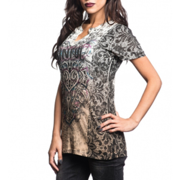 Женская футболка Sinful By Affliction Silver Canyon White-Desert Sand Dip Dye