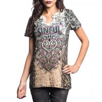 Женская футболка Sinful By Affliction Silver Canyon White-Desert Sand Dip Dye