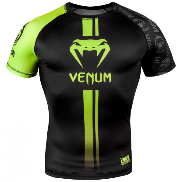 Рашгард Venum Logos Short Sleeves Rashguard Black Neo Yellow