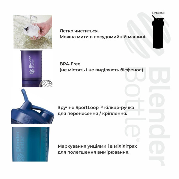 Шейкер спортивний BlenderBottle ProStak 22oz/650ml з 2-ма контейнерами Navy (Original)