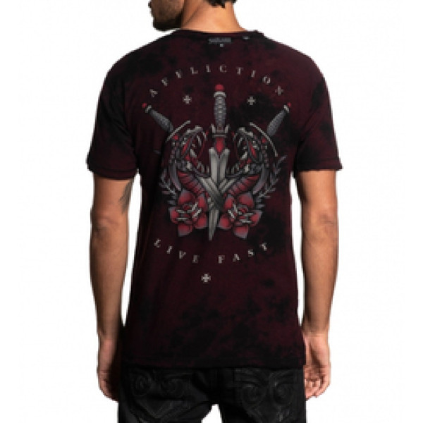 Футболка Affliction Medusa`s Revenge SS Rev Tee Burgandy Black