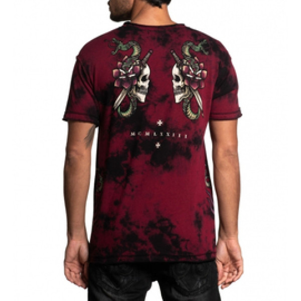 Футболка Affliction Medusa`s Revenge SS Rev Tee Burgandy Black
