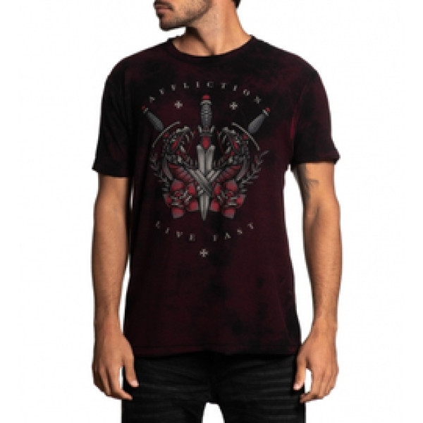 Футболка Affliction Medusa`s Revenge SS Rev Tee Burgandy Black