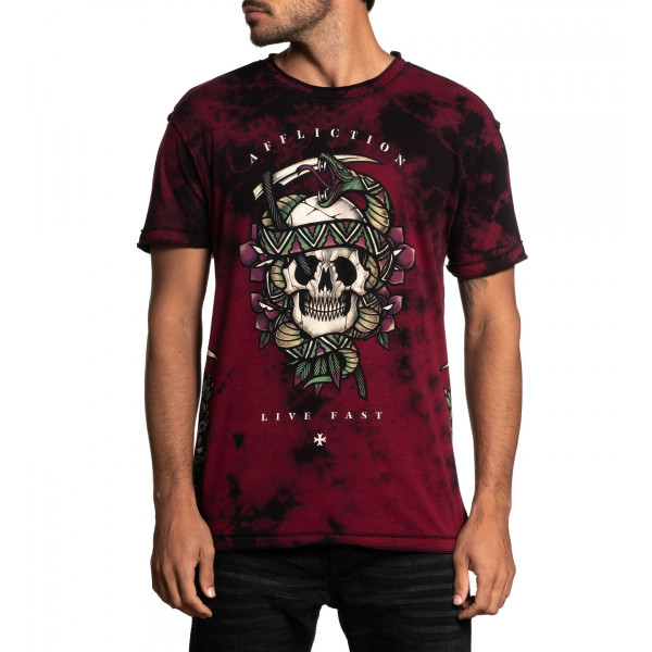 Футболка Affliction Medusa`s Revenge SS Rev Tee Burgandy Black