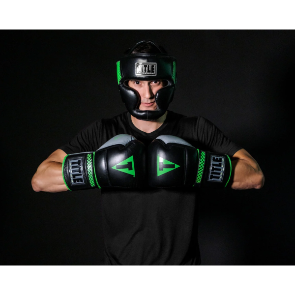 Боксерський шолом TITLE Boxing Matrix Full Face Headgear Black Neon Green
