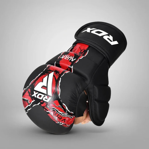 Рукавиці для ММА RDX F-17 Aura Plus Grappling Shooter Gloves Black Red