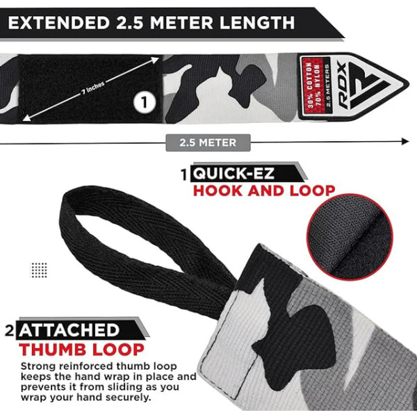 Бинти RDX Boxing Hand Wraps 2.5 Metter Camo Grey