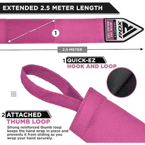 Бинти RDX Boxing Hand Wraps 2.5 Metter Pink