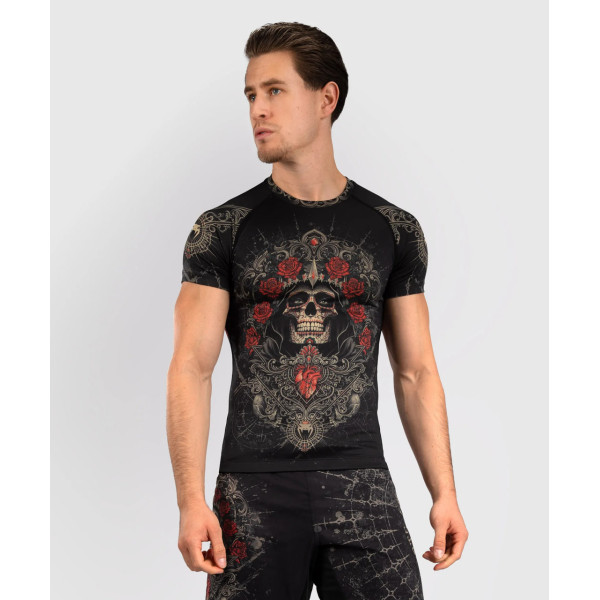 Рашгард Venum Santa Muerte 5.0 Men’s Short Sleeve Rashguard Deep Black Gold