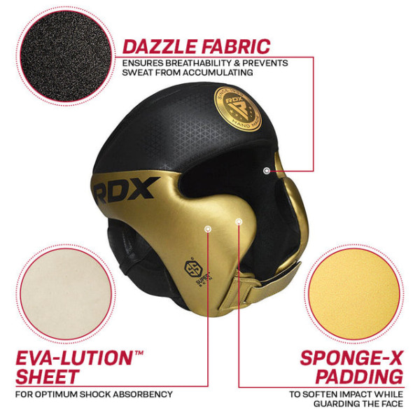 Шолом RDX L1 Mark Pro Cheek Boxing Training Head Guard Golden