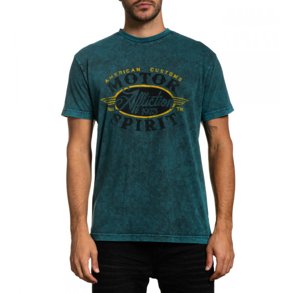 Футболка Affliction Oil Change SS Tee Teal Black Lava Tint