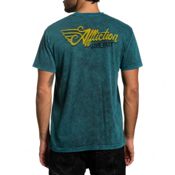 Футболка Affliction Oil Change SS Tee Teal Black Lava Tint