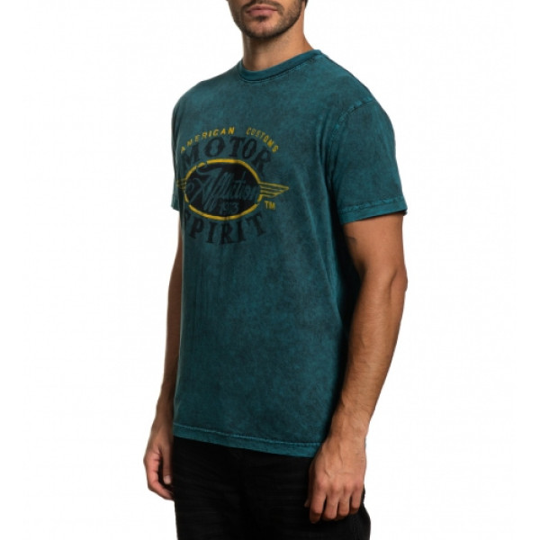 Футболка Affliction Oil Change SS Tee Teal Black Lava Tint