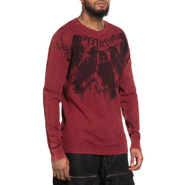 Лонгслів Affliction Crows Thermal Burgandy Lava Wash