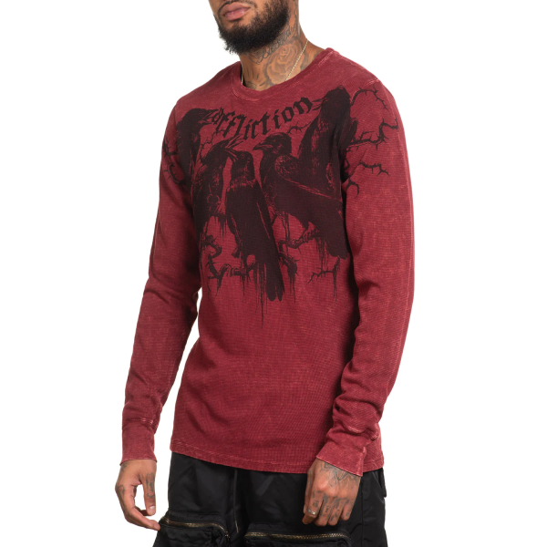 Лонгслів Affliction Crows Thermal Burgandy Lava Wash