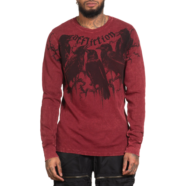 Лонгслів Affliction Crows Thermal Burgandy Lava Wash