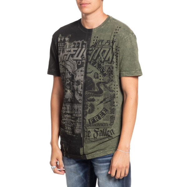 Футболка Affliction Fallen Outlaws Olive Green Lava Wash