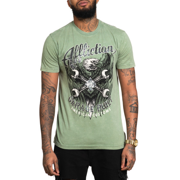Футболка Affliction AC Born Free T-shirt Oil Green Lava Wash