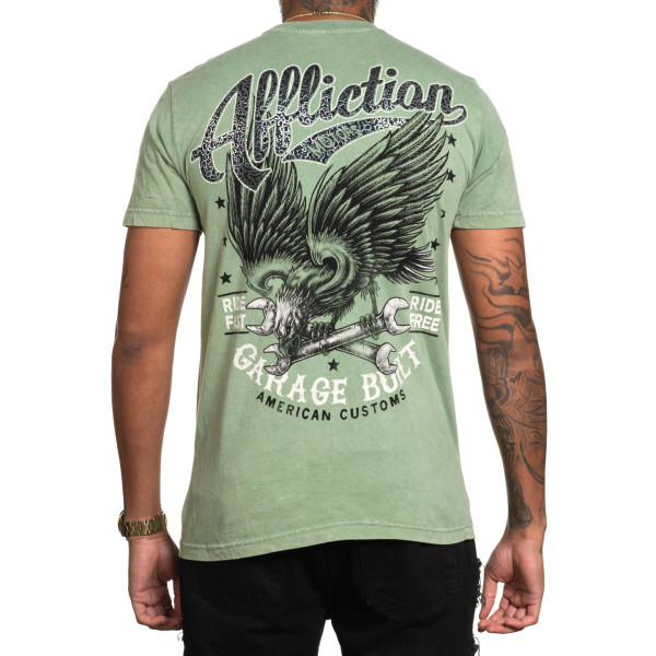 Футболка Affliction AC Born Free T-shirt Oil Green Lava Wash
