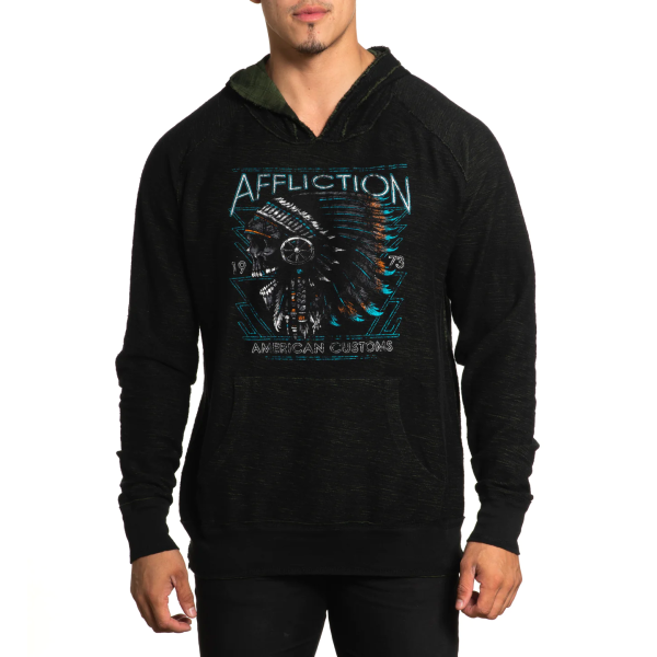 Двостороннє худі Affliction Stone Grail Rev PO Hood Mil.Green Crystal Wash/Black