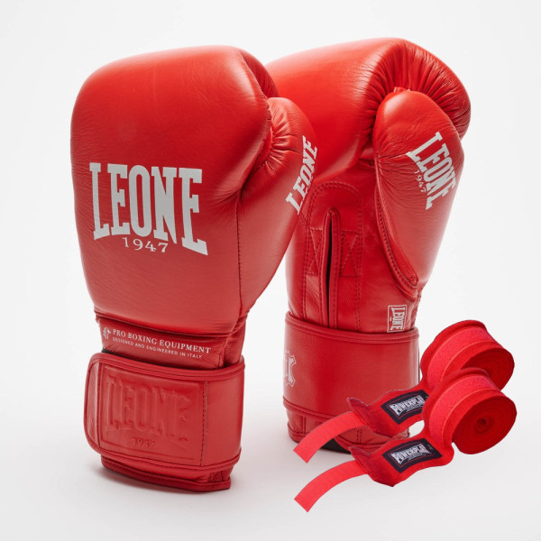 Боксерські рукавиці Leone GN111 THE GREATEST Red 10 унцій (бинти 4 м. в комплекті)