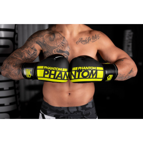 Боксерські рукавиці Phantom APEX Elastic Neon Black/Yellow 12 унцій (капа в подарунок)