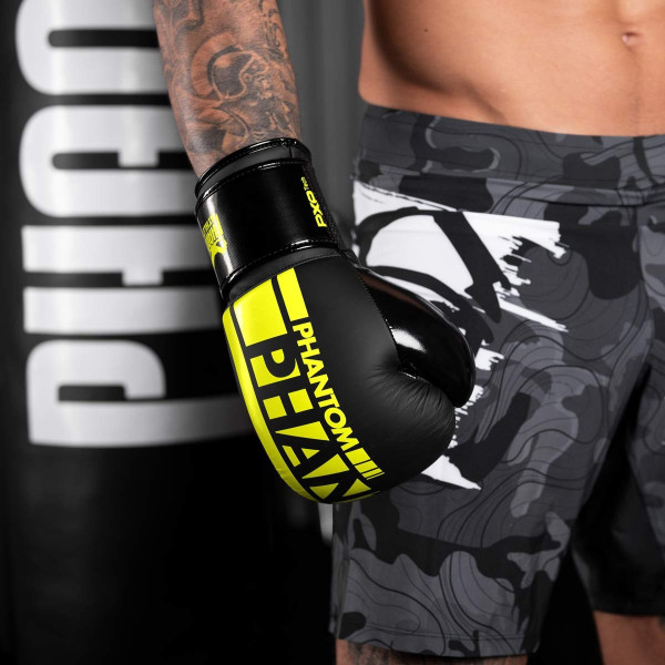 Боксерські рукавиці Phantom APEX Elastic Neon Black/Yellow 12 унцій (капа в подарунок)