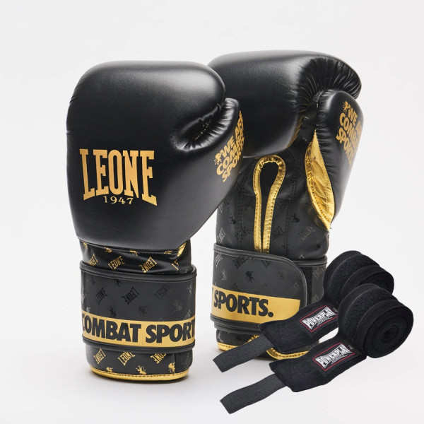Боксерські рукавиці Leone GN220 DNA Black 12 унцій (бинти 4 м. в комплекті)