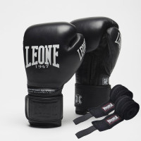 Боксерські рукавиці Leone GN111 THE GREATEST Black 12 унцій (бинти 4 м. в комплекті)