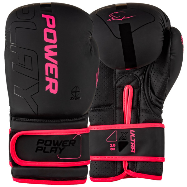 Боксерські рукавиці PowerPlay 3024 Ultra Mat Чорно-Рожеві 8 унцій