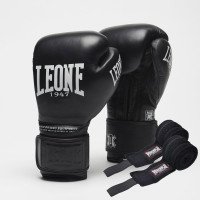 Боксерські рукавиці Leone GN111 THE GREATEST Black 12 унцій (бинти 4 м. в комплекті)