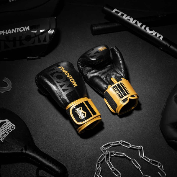 Боксерські рукавиці Phantom APEX Black/Gold 12 унцій (капа в подарунок)
