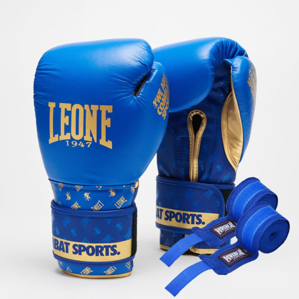 Боксерські рукавиці Leone GN220 DNA Blue 10 унцій (бинти 4 м. в комплекті)