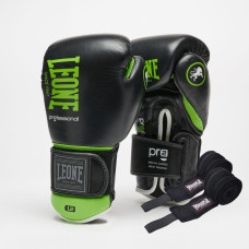 Боксерські рукавиці Leone GN115 PROFESSIONAL 2 Black 16 унцій (бинти 4 м. в комплекті)