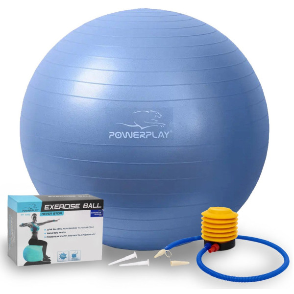М'яч для фітнесу (фітбол) PowerPlay 4001 Ø65 cm Gymball Синій + помпа