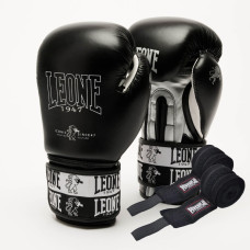 Боксерські рукавиці Leone GN208 ICONIC Black 12 унцій (бинти 4 м. в комплекті)